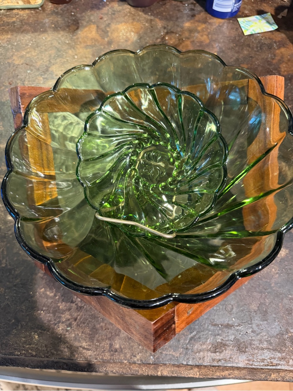 Green Glass Swirled Decorative Bowl - Home Art